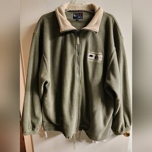 BasiX CAMP CREEK STATE PARK Olive Green Fleece Zip-Up Jacket with Beige Collar
